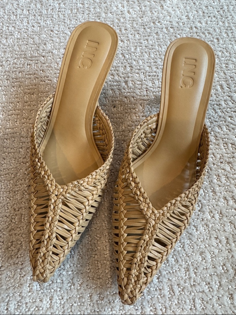 INC International Concepts Tan Woven Pointed Slip-On Mules